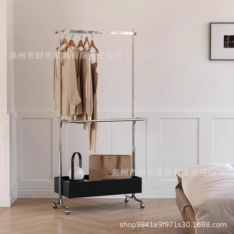 中古落地实木挂衣架现代轻奢卧室可移动衣帽架隔夜次净衣收纳衣架