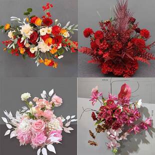 仿真花婚礼庆堂花排现场订婚布置装饰仿真花路引花排迎宾牌挂花