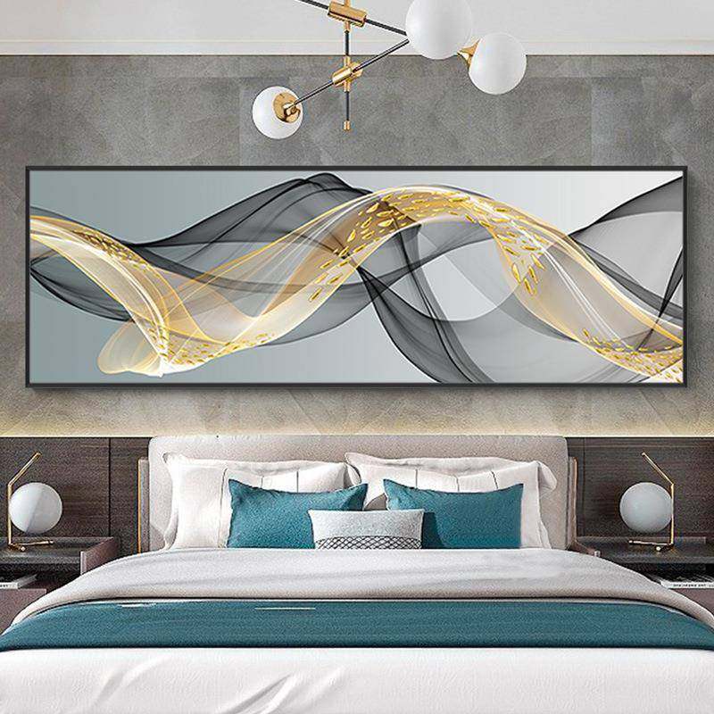 现代简约卧室床头装饰画艺术抽象黑白线条挂画横幅主卧房间墙壁画