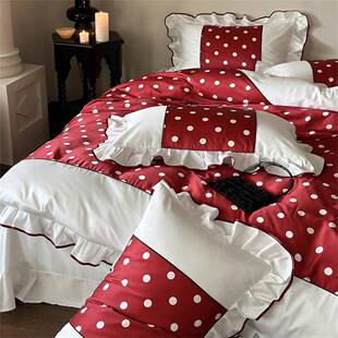 南法假日长绒棉四件套纯棉波点印花被套床单少女风床品