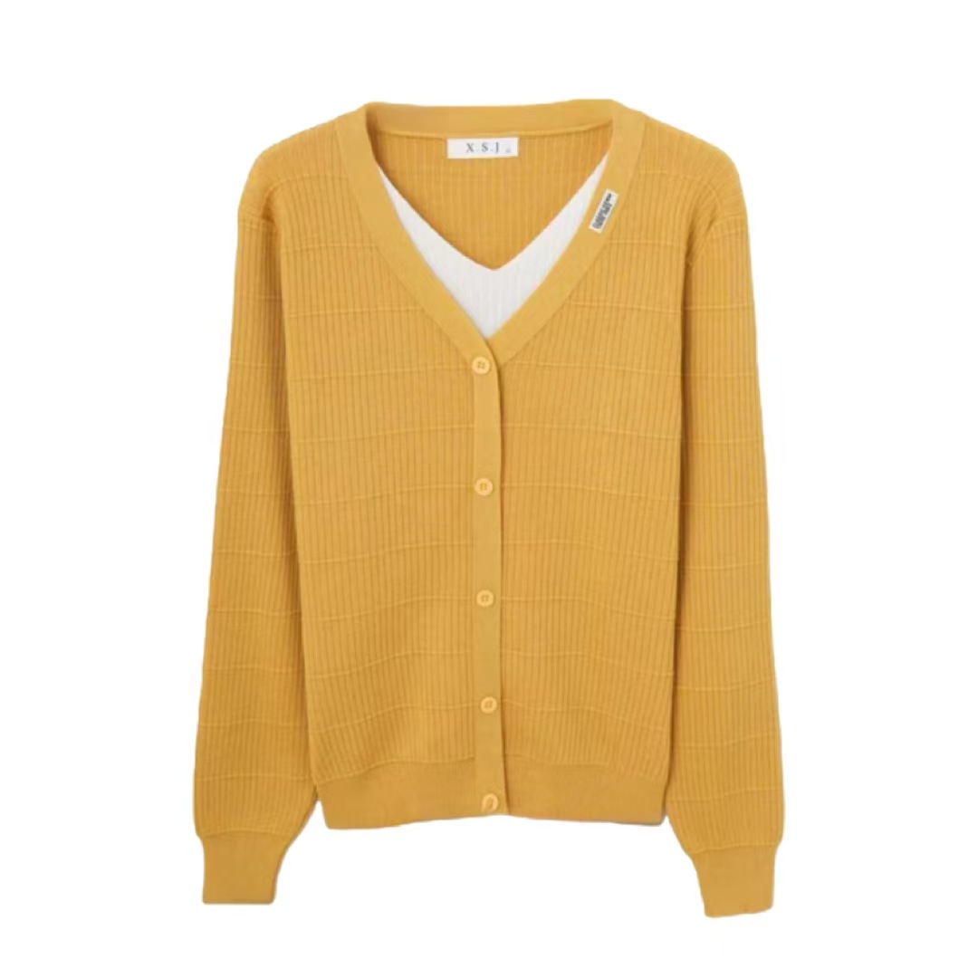 【清仓狂欢】假两件条纹v领针织衫女2063#