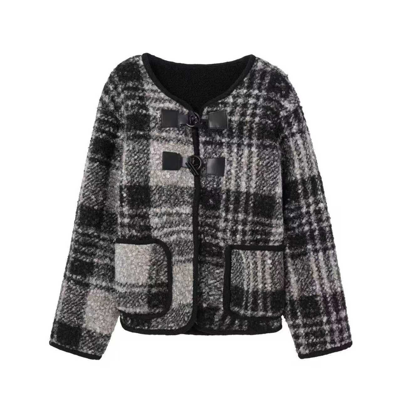 【玉米专享】加绒毛毛宽松外套羊羔风格小香子圆领潮66899#