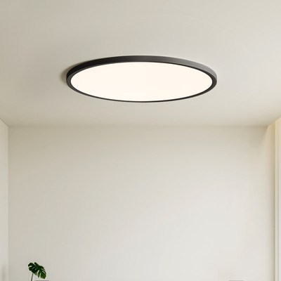 意式极简卧室吸顶灯超薄无缝隙主卧灯黑色圆形护眼书房次卧房间灯