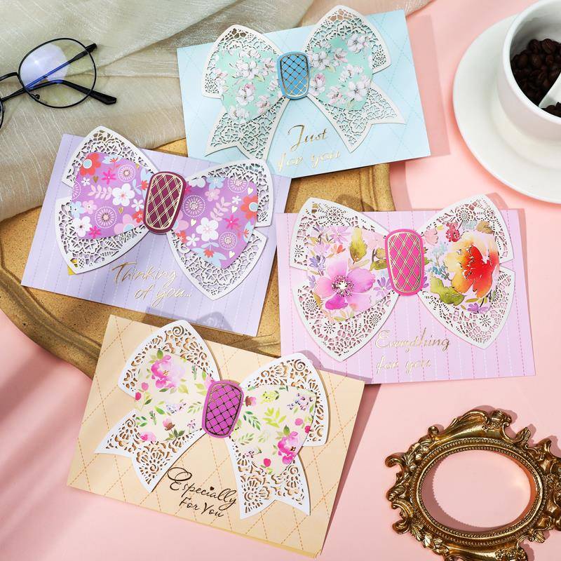 节日万能立体声弓手工贺卡祝福生日谢谢卡通儿童折叠小卡片