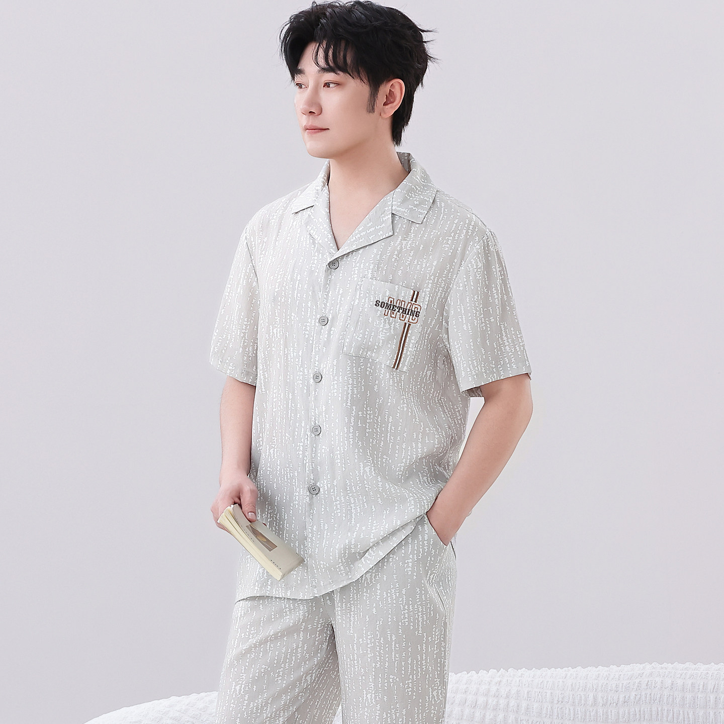 男士夏季莱赛尔2026新款睡衣短袖长裤男款薄款可外穿家居服套装