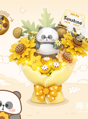 椰壳coconut小耙向日葵花束熊猫拼插积木带灯光花生日心意礼物女