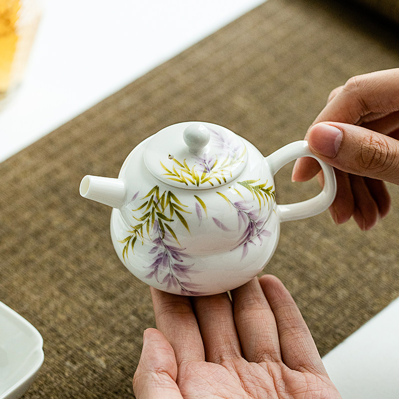 叙由堂手绘紫藤花葫芦茶壶陶瓷家用过滤壶功夫茶具泡茶壶高档轻奢