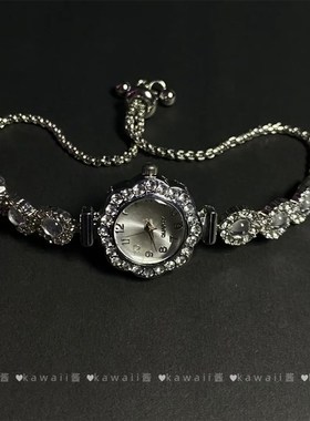 古着vintage满钻抽拉绳可调节手表轻奢复古气质手链通勤百搭手饰