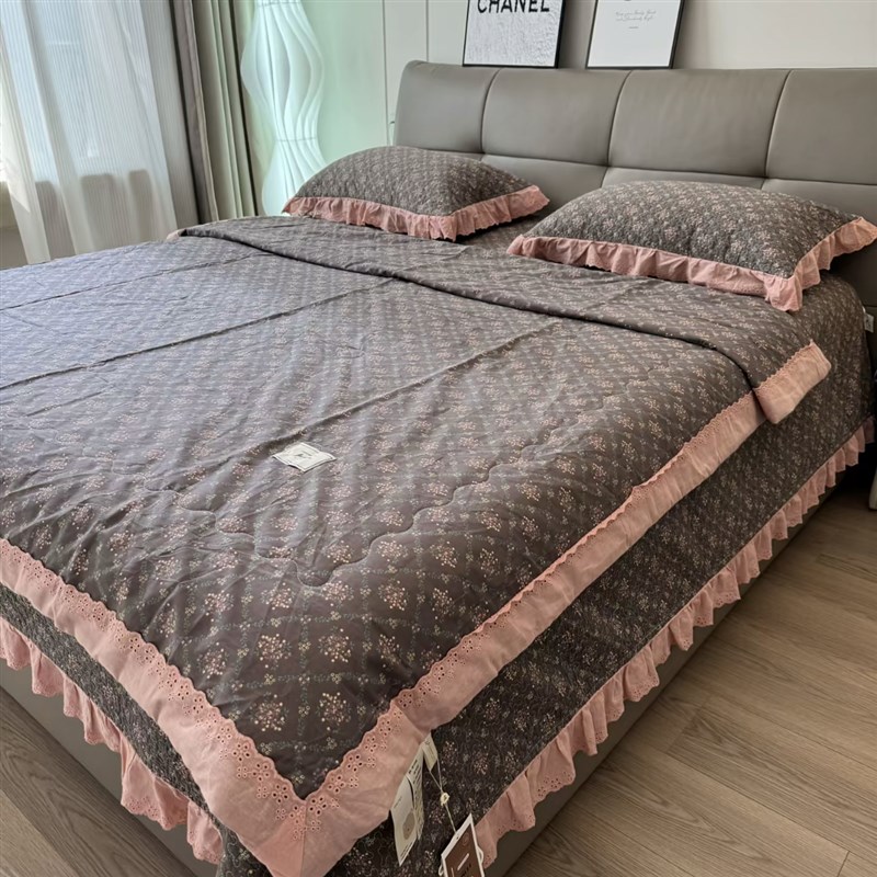 复古花边纯棉夏被床盖三件套夹棉床单四件套可机洗夏季被子空调被