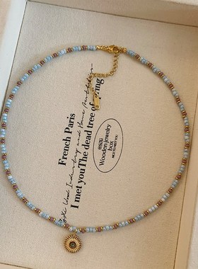 夏季高级感轻奢小众设计串珠吊坠项链配饰女款2025新款锁骨链颈链