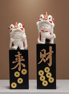 八方来财招财猫摆件店铺开业贺礼办公室前台玄关客厅装饰乔迁之喜