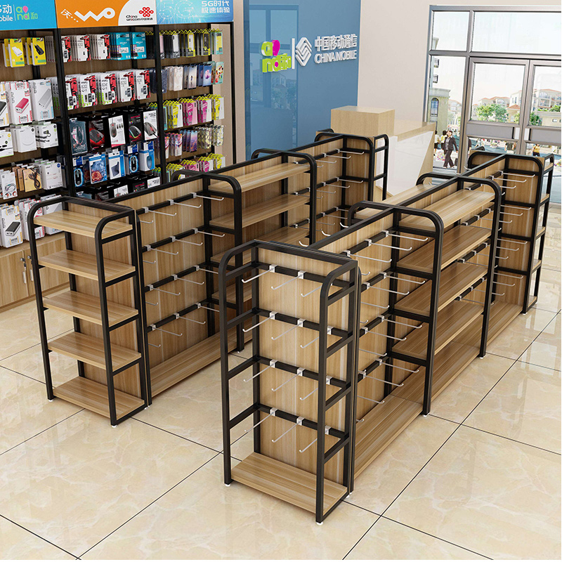 超市货架中岛展示柜零食饰品挂钩架手机配件展架中岛架双面展示架