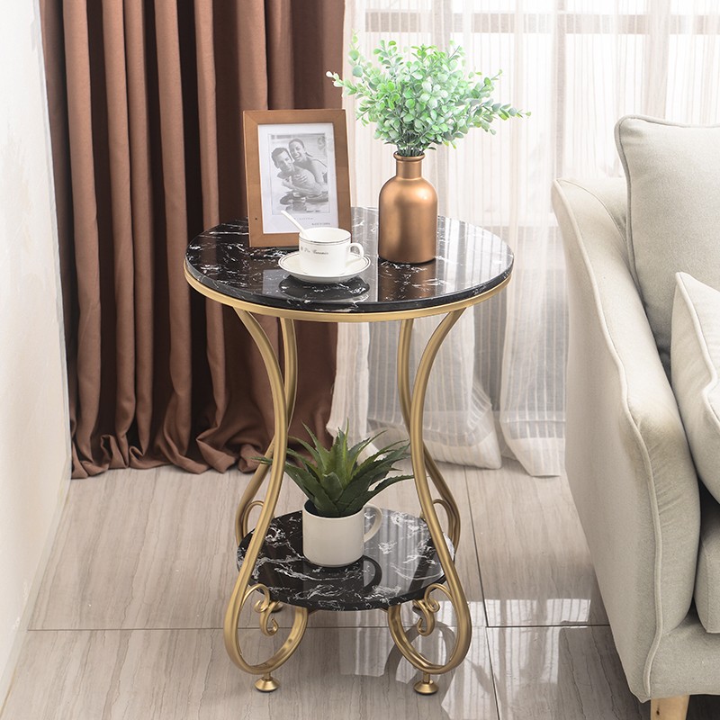 北欧轻奢大理石茶几简约客厅沙发边几角几单双层小圆桌床边桌