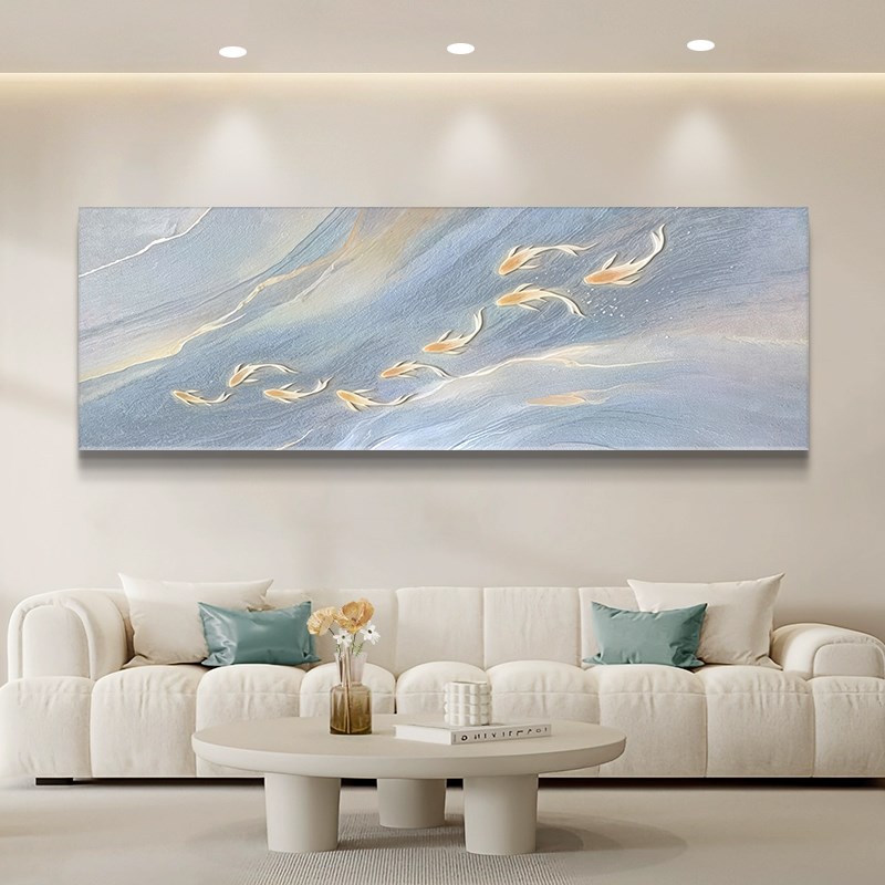 九鱼图客厅装饰画 画奶油风高级感2025新款卧室壁画 画沙发背景墙图片