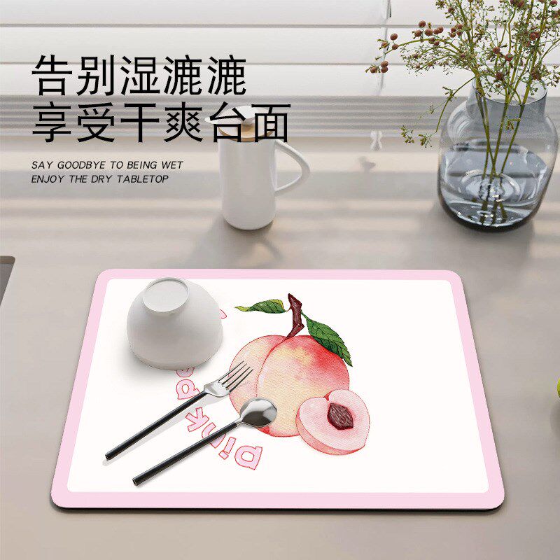 可爱水彩b风硅藻泥沥水垫厨房餐桌吧台吸水速干垫卫生间洗手台面