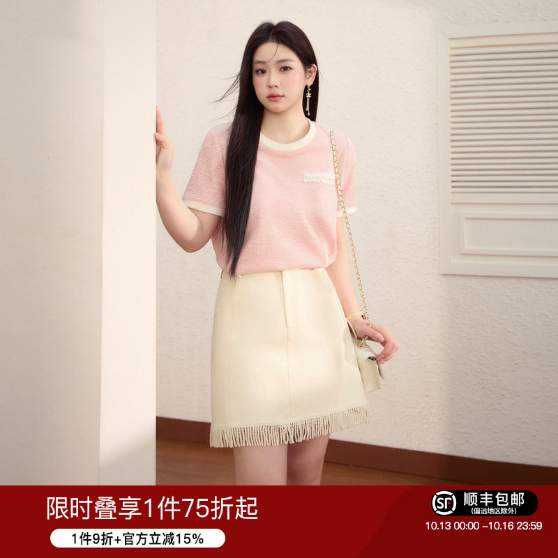 蓝语大码女装小香风优雅显瘦短袖上衣夏季微胖mm宽松撞色百搭T恤