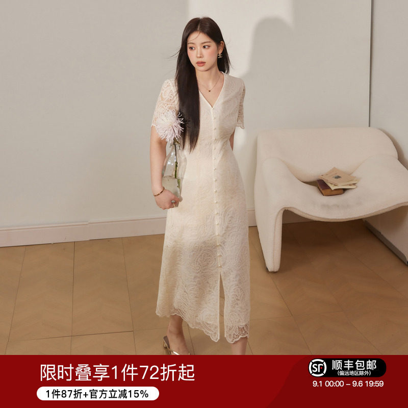 大码女装蓝语优雅蕾丝连衣裙图片