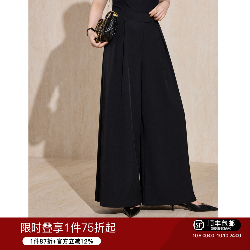 蓝语高腰魔术贴设计宽松休闲裤
