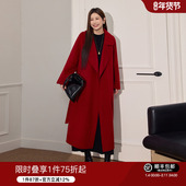 蓝语大码 高级感绵羊毛保暖外套 冬新款 女装 新年红色双面呢大衣长款
