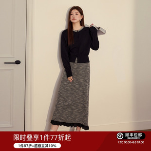 蓝语大码 胖mm气质显瘦针织上衣高腰a字半身裙2025秋季 小香风套装