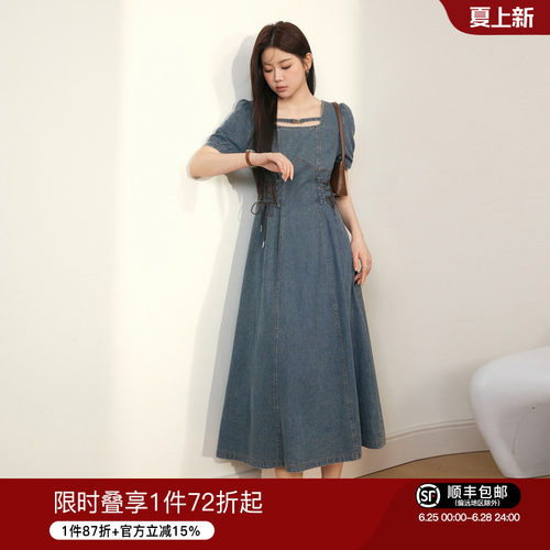 复古感牛仔连衣裙大码女装蓝语