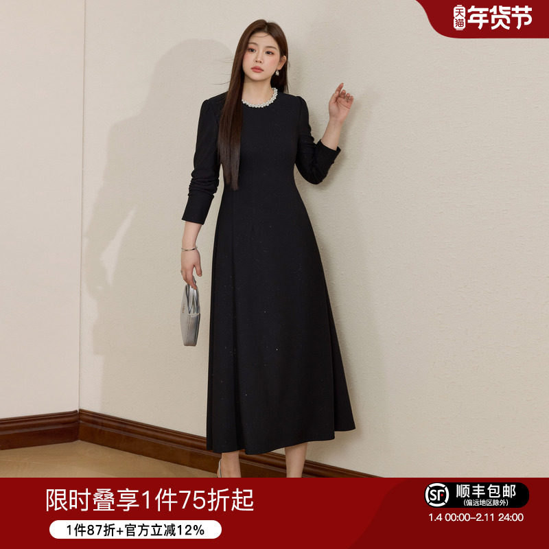 现货 蓝语黑天鹅大码女装气质赫本风显瘦连衣裙掐腰显瘦长袖a字裙,女装/女士精品,大码连衣裙,淘宝优惠券,粉丝福利购,淘宝优惠卷