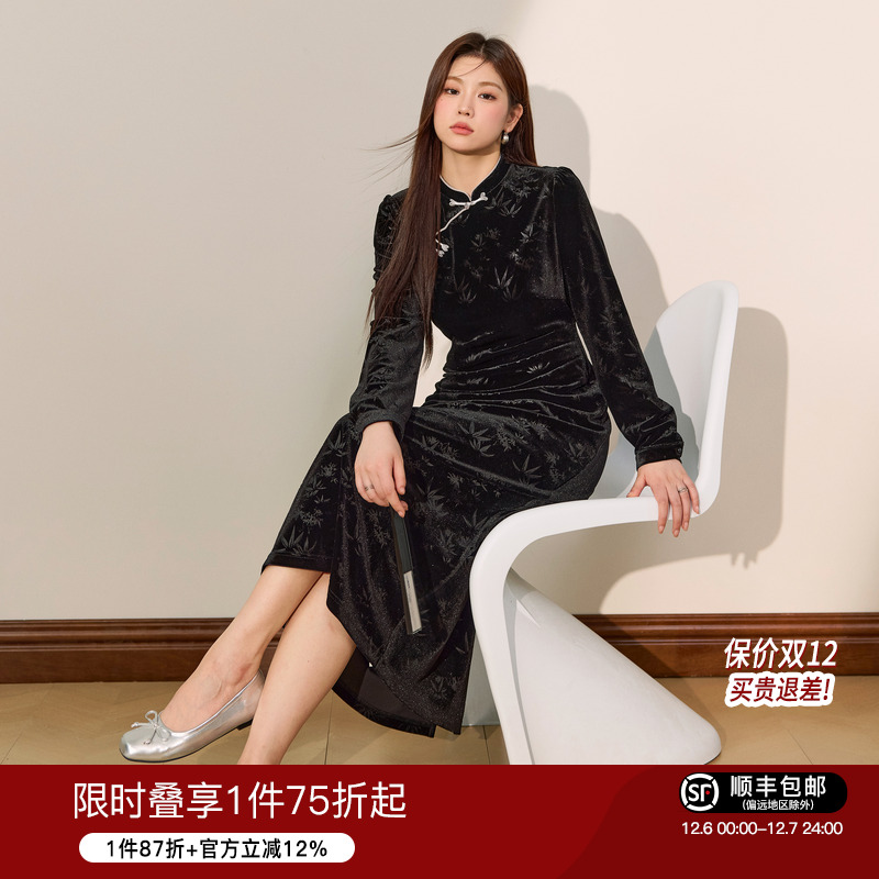 大码女装蓝语气质优雅连衣裙