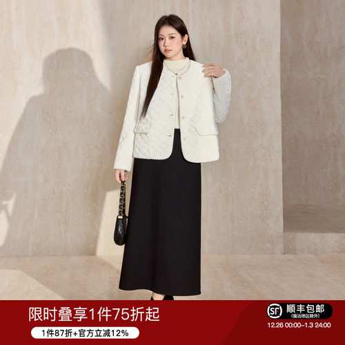 蓝语名媛风丝绒菱格小香风羽绒服