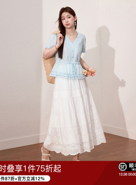 蓝语大码女装法式白色全棉伯克利半身裙夏新款梨型身材显瘦a字裙