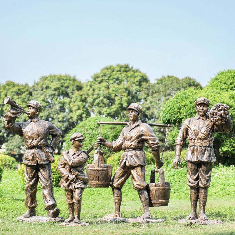大型户外仿铜红军抗战人物玻璃钢雕塑广场博物馆红色文化展览摆件