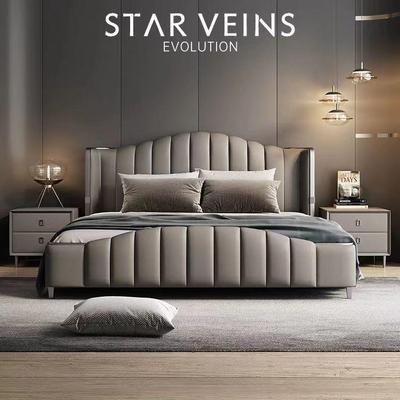 高端大气现代轻奢真皮大床主卧意式极简2双人储物婚床实木框架床