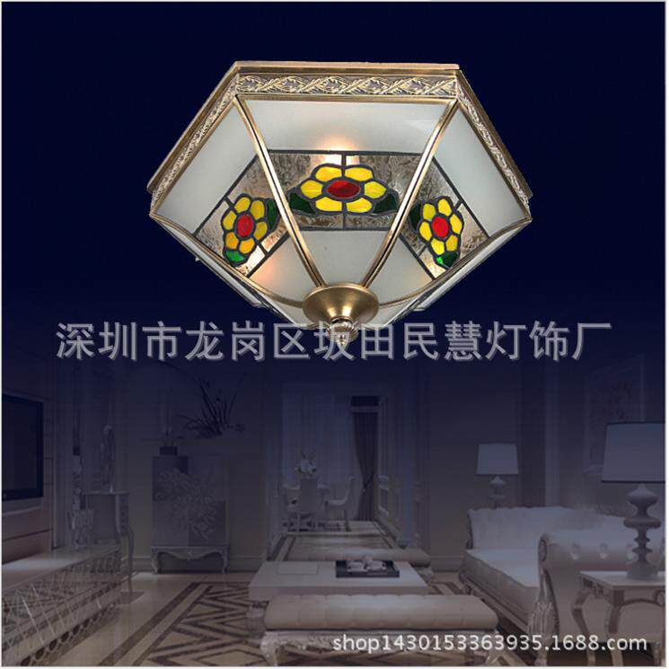 供应LED全铜焊锡灯欧式全铜吸顶灯全铜玻璃吸顶灯