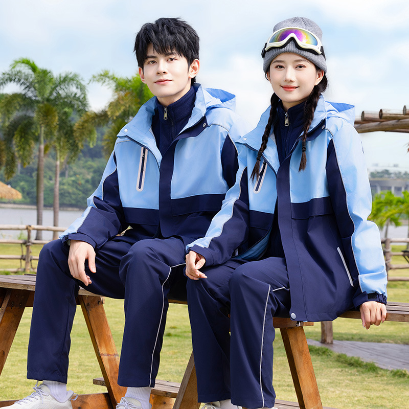 校服冲锋衣三件套幼儿园园服学院风小学生冬季加厚中学生班服套装