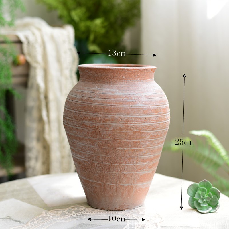 粗陶复古陶罐花盆多肉客厅台面花瓶花艺土陶盆坛子插干花园艺装饰