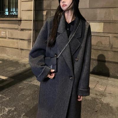 黑灰色双面羊绒大衣女2024秋冬新款中长款高级感羊毛呢子韩系外套