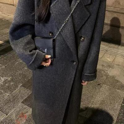 双面羊绒大衣女2024秋冬新款黑灰色韩系宽松中长款高端羊毛呢外套