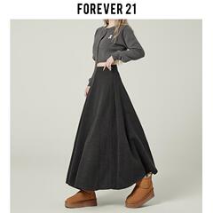 Forever21高级感深灰色A字大摆毛呢长裙女秋冬高腰垂感半身伞裙子