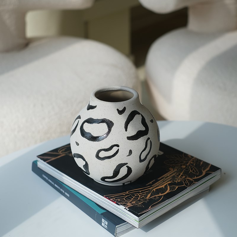 他山集.包邮设计师款粗陶手绘涂鸦花瓶家居软装桌面摆件 水培花器