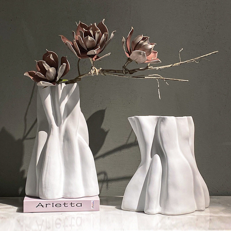 新中式简约皱褶花瓶艺术民宿奶油风陶瓷客厅家居样板间禅意插花器,橡塑材料及制品,塑料盒/塑料箱/塑料柜,淘宝优惠券,粉丝福利购,淘宝优惠卷