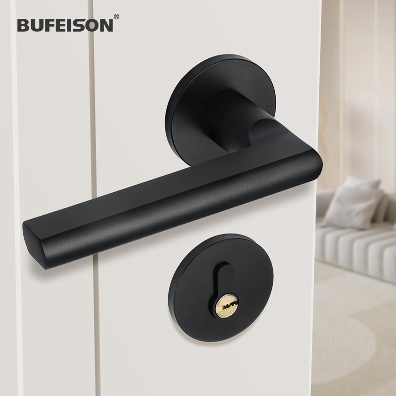 分体锁卧室木门锁具室内家用通用型黑色房间静音老式门把手锁