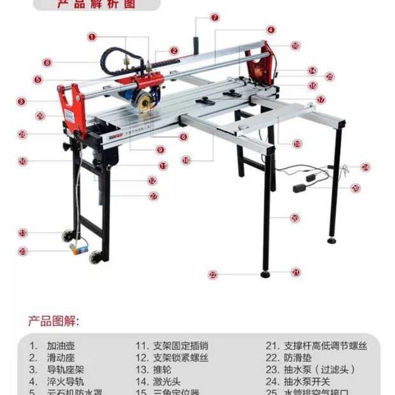 西德勒无尘电动台式瓷砖切割机多功能石材推刀45度倒角磨边配件