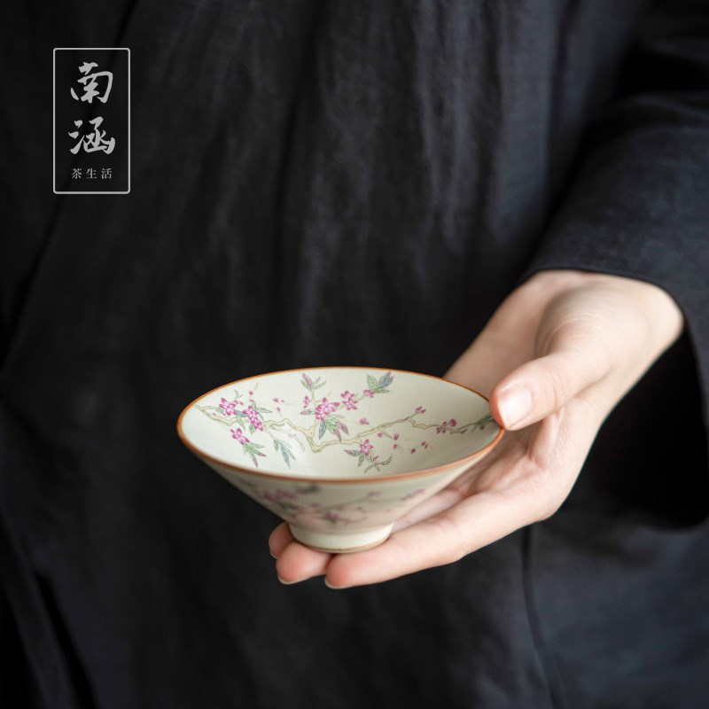 南涵汝窑陶瓷斗笠茶杯小号个人杯女专用主人杯复古禅意品茗杯单杯