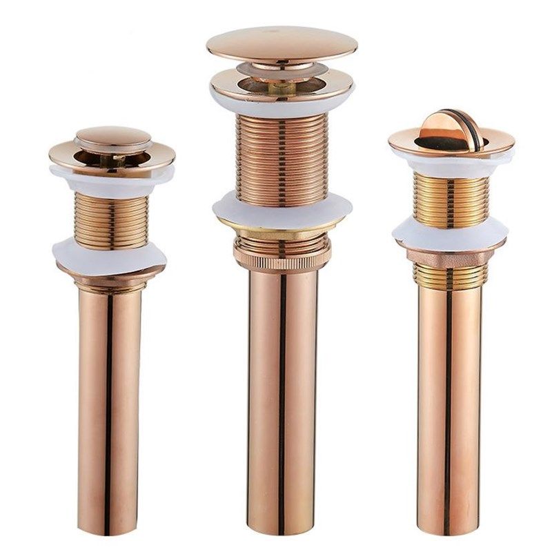 玫瑰金玻璃盆无孔弹跳下水器 翻板弹跳陶瓷盆有孔下水 落水器