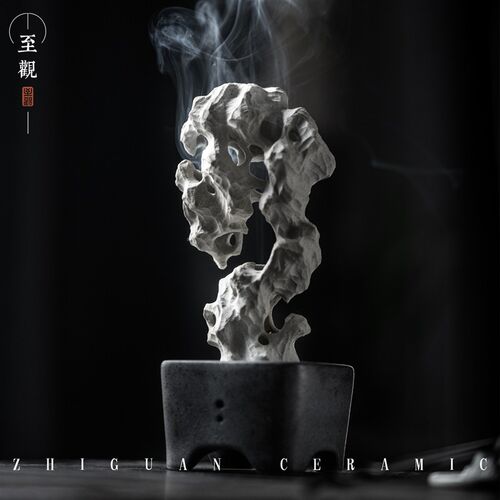 至观 创意中式禅意陶瓷太湖石香炉摆件塔香炉假山书房摆件点香器