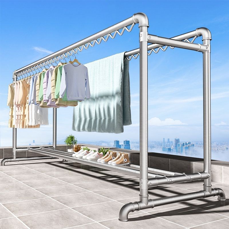 钢管特粗晾衣架落地防风双排晒衣服架子加厚水管凉衣杆晒被神器