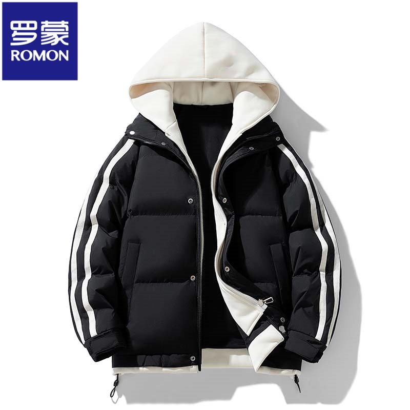 罗蒙连帽羽绒服男加厚外套