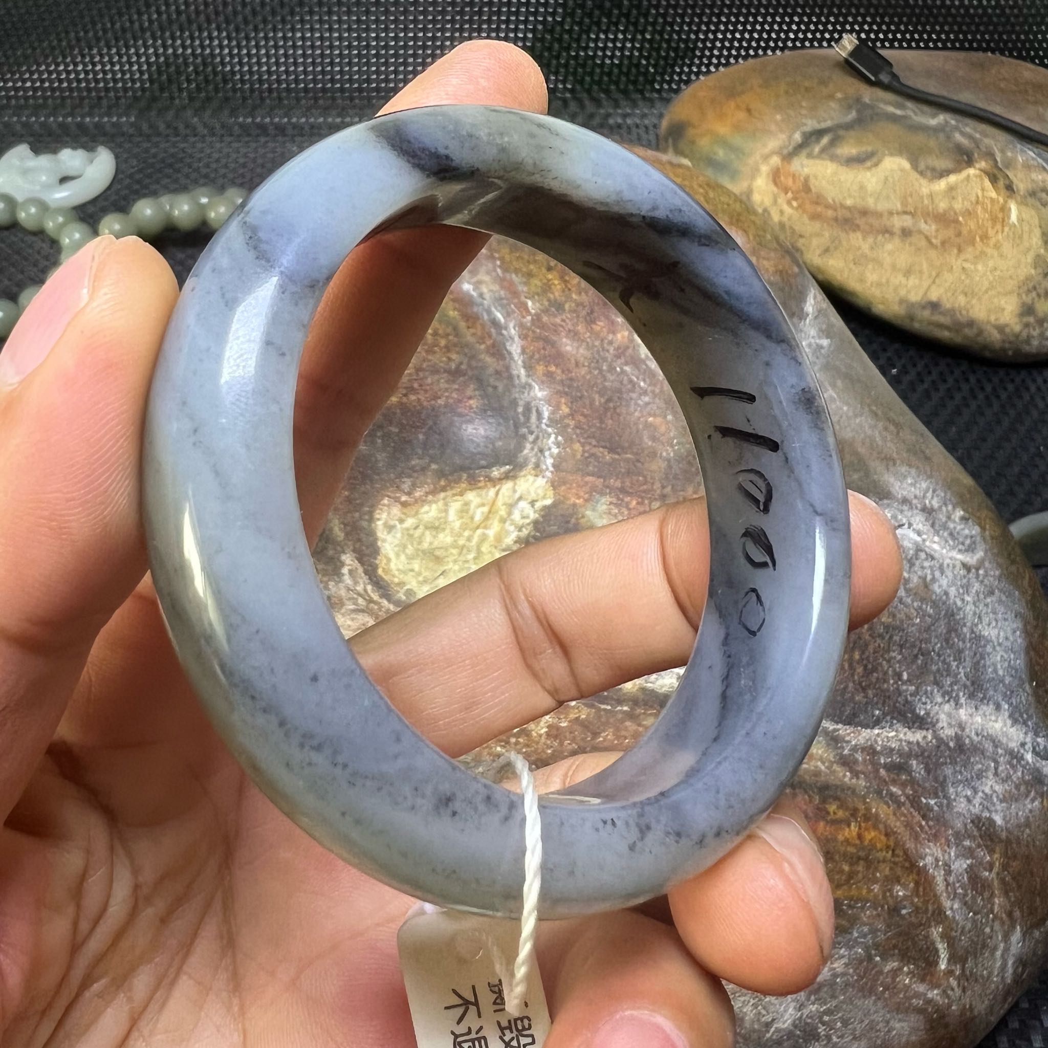 和田玉籽料青花手镯54m m籽料