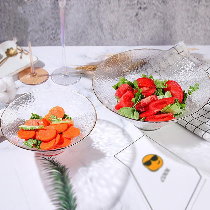日式斗笠水果盘玻璃沙拉碗北欧果盘创意家用玻璃碗客厅茶几水果碗