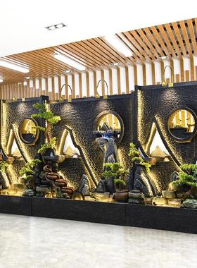 新中式水幕墙流水屏风假山喷泉摆件公司酒店背景墙庭院水景观装饰