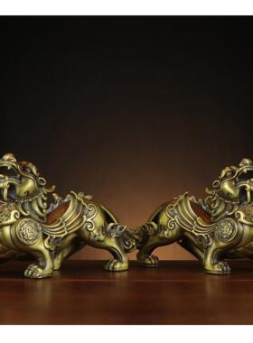 黄铜貔貅 金钱貔貅 霸王貔貅一对家居店铺铜貔貅摆件 进宝貔貅